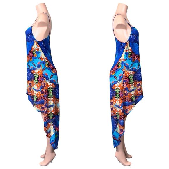 SHAHIDA PARIDES BLUE BIRD PARROT HIGH LOW SUMMER DRESSES SZ S/M $349 - Picture 4 of 8